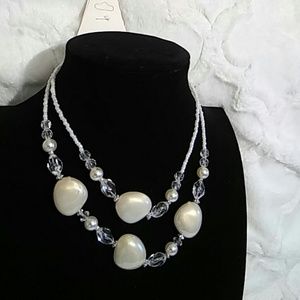 New Fashion Necklace Set White faux beads pearlize